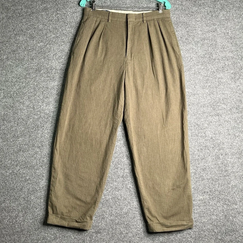 Vintage Polo Ralph Lauren Pleated Cuffed Trousers Men 33/30 Green